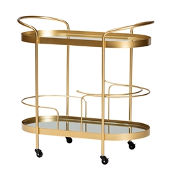 Baxton Studio Kamal Modern and Contemporary Glam Brushed Gold Finished Metal and Mirrored Glass 2-Tier Mobile Wine Bar Cart Baxton Studio Kamal Modern and Contemporary Glam Brushed Gold Finished Metal and Mirrored Glass 2-Tier Mobile Wine Bar Cart